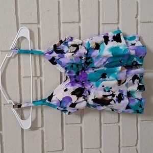 Trim Shaper Multicolor Tropical Ruffle Tankini Top. Size 6